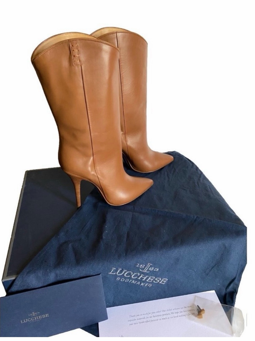 Lucchese Chestnut Brown Leather Pointed-Toe Stiletto Knee Boots